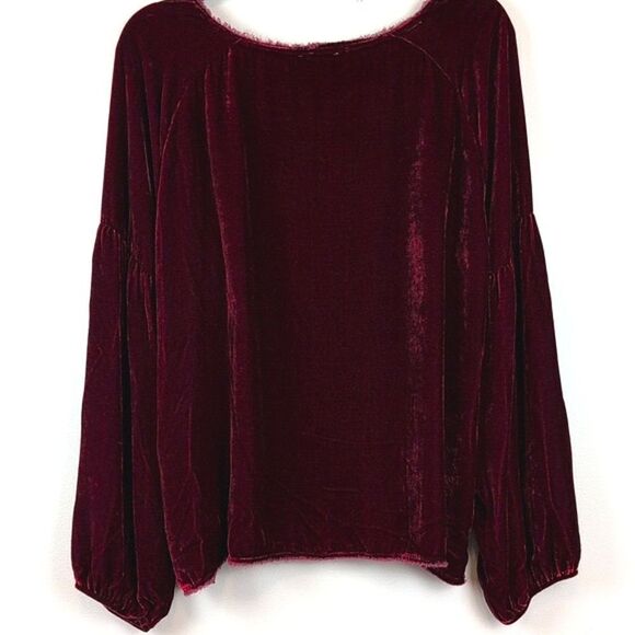 Nation LTD Los Angeles Burgundy Velvet Balloon Sleeve Top Size L - Picture 9 of 11